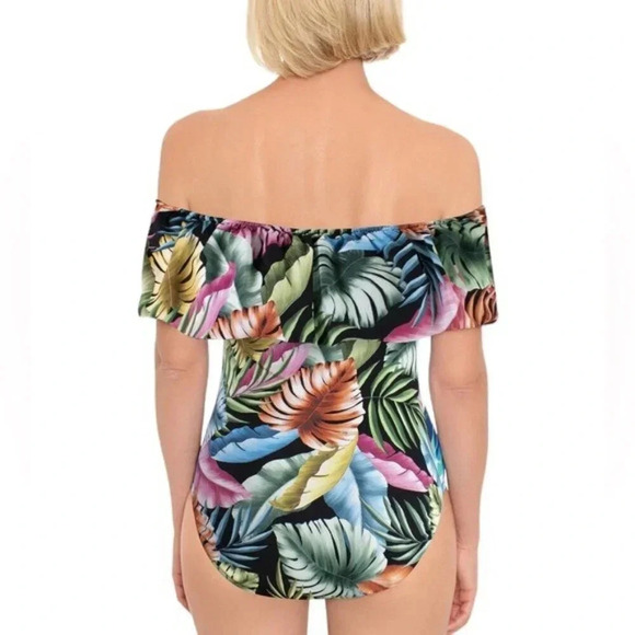 Swim Solutions Tummy-Control Off The Shoulder One Piece Swimsuit Size 12 NWT - Picture 2 of 12